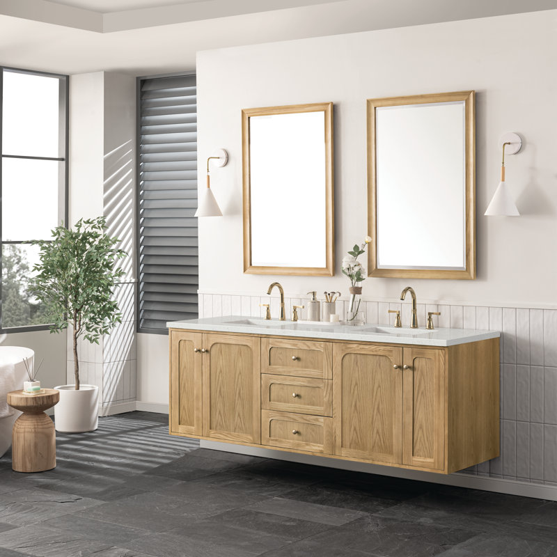 Laurent 72'' Double Bathroom Vanity with Top, Lime Delight, 8" Widespread, Light Natural Oak