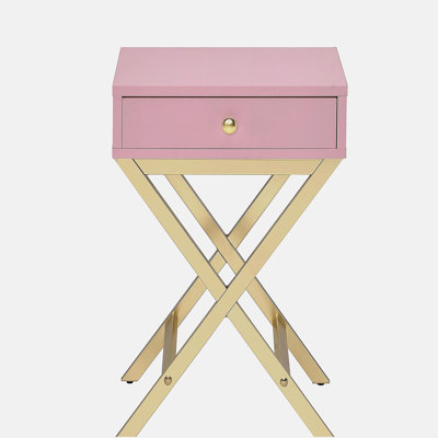 Pink and Gold 1-Drawer Rectangular Accent Table