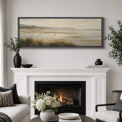 «Quiet Coastal Shoreline With Sea Grass», art de chambre à coucher, impression sur toile encadrée, 3 pièces