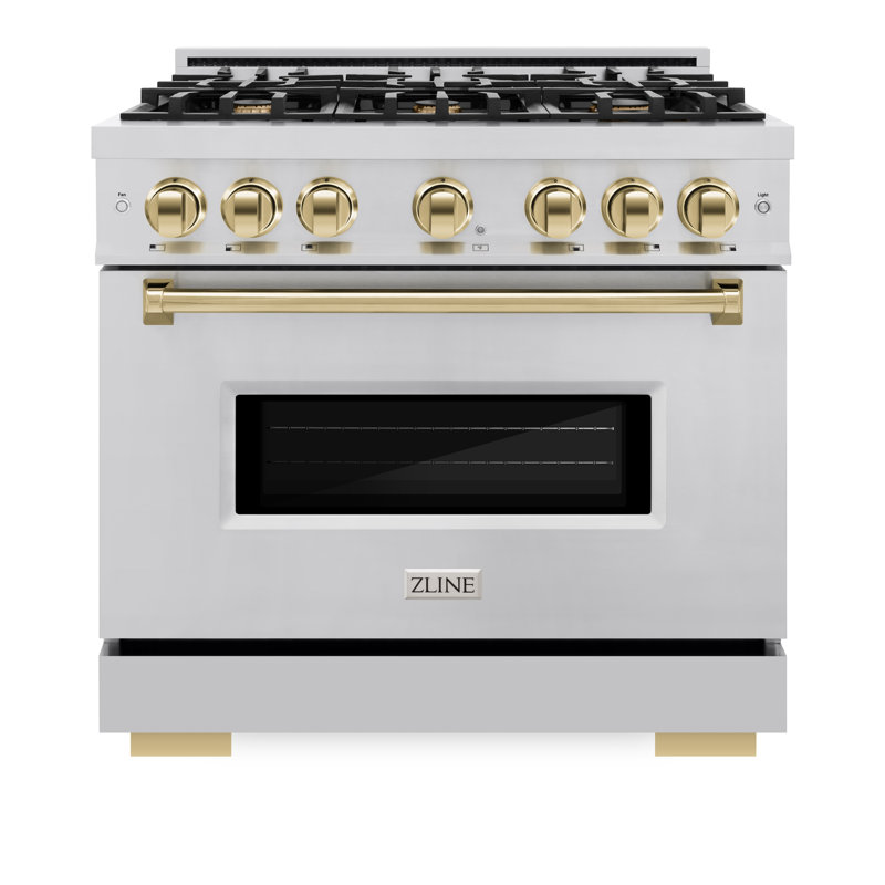 ZLINE 36" Classic Dual Fuel DuraSnow Range w/ 6 Brass Burners & Convection Oven, Gold