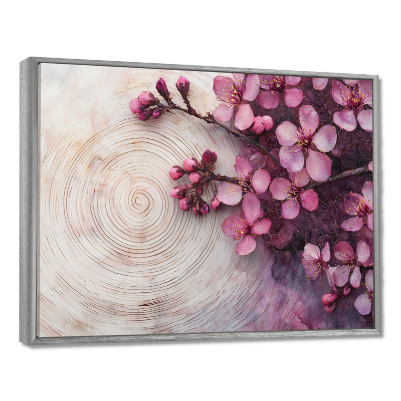 Art encadré de cerisier mauve Muscanell, Argent argent, H 12 po x l 20 po, Cadre flottant