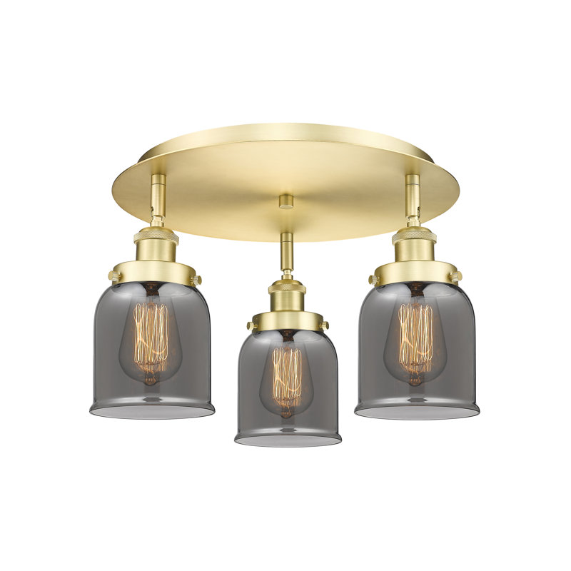 Bell - 3 Light 17" Flush Mount - Satin Gold Finish - Light Smoke Glass Shade, Satin Gold, Plated Smoke