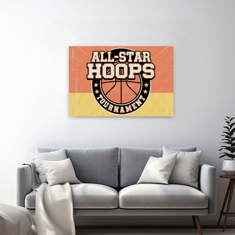 «Retro Hoops Tournament», art mural rétro classique rétro, 32" H x 48" W