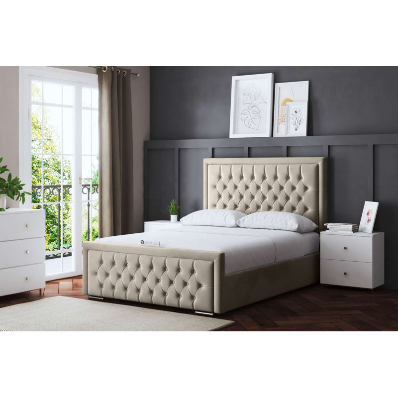 Allegra Upholstered Ottoman Bed with Headboard, Double (4'6), Beige