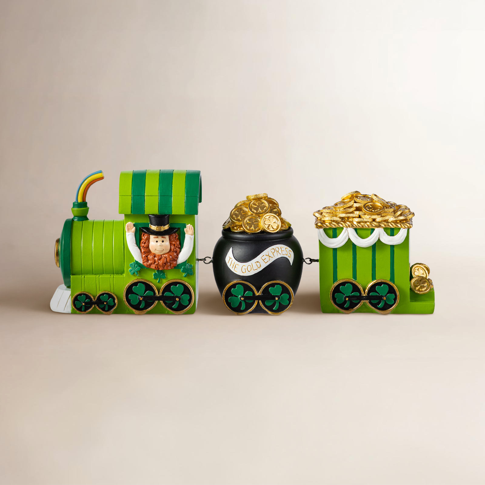 Set Of 3 St.Patrick's Resin Leprechaun Train Table Decor