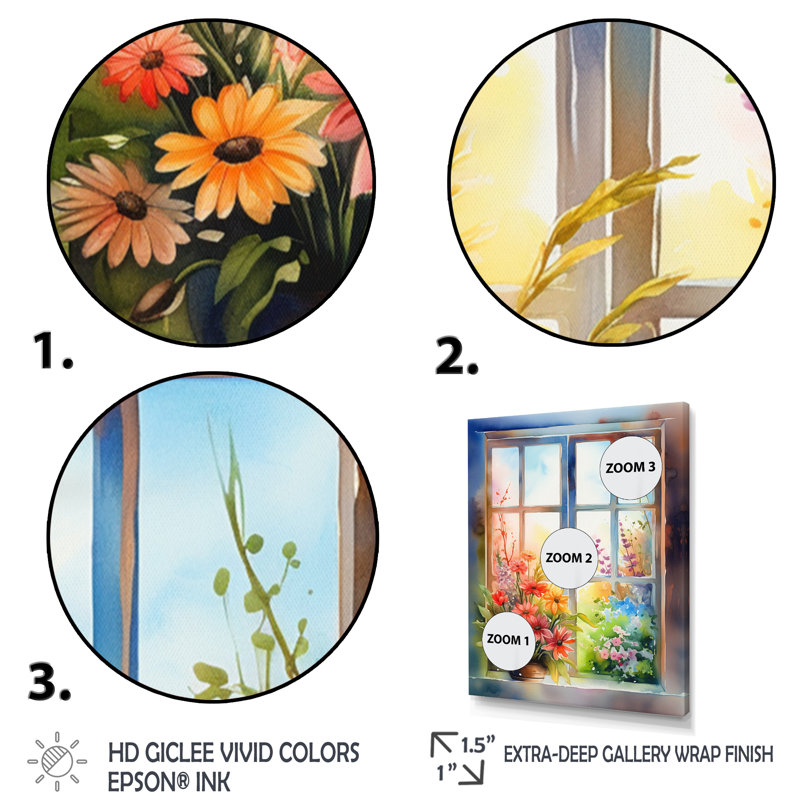 «Nasire Nature's Floral Window Show III», art mural fenêtre, H 32 po x l 24 po, Toile tendue