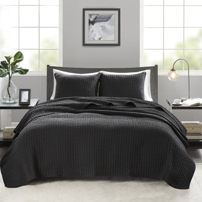 Courtepointe 2 pièces simple / simple noir TG, extérieur en microfibre et noyau en coton, réversible pour tous les besoins saisonniers, comprend 1 taie décorative