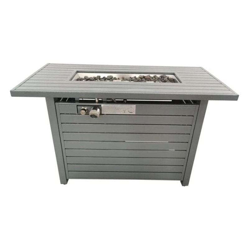 Table de foyer d'extérieur en acier avec couvercle, Gris, H 25 po x l 20 po x P 42 po