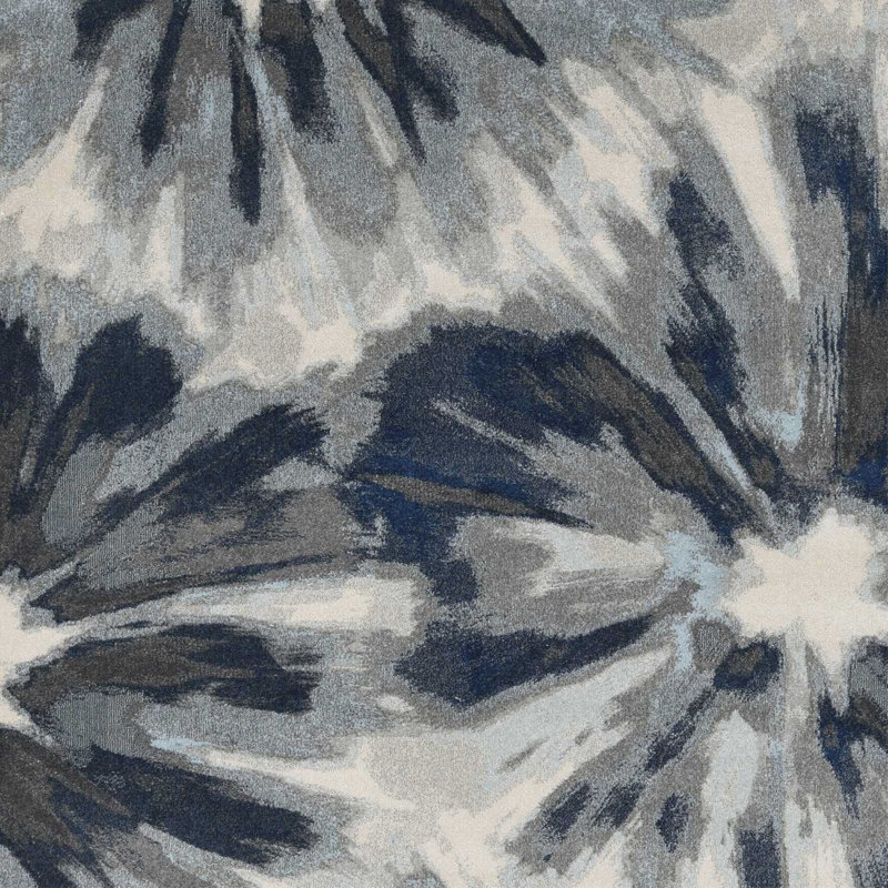 Tapis ivoire / bleu touffeté à motif floral Sareen
