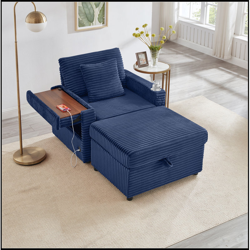 Canapé confortable moelleux en velours côtelé avec rangement, repose-pieds et tableau pour salon et appartement