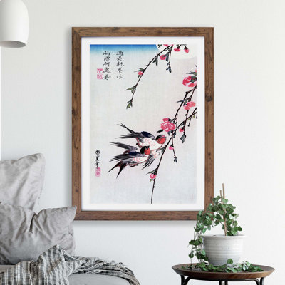 Swallows & Peach Blossom by Utagawa Hiroshige - Framed Print