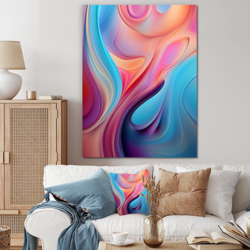 «Transitional Pink and Blue Shapes III», art mural abstrait sur toile, Toile tendue, H 40 po x l 30 po x P 1,5 po