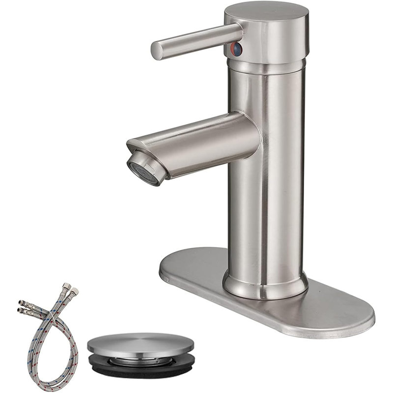 Single-handle Bathroom Faucet with Drain Assembly, Brushed Nickel