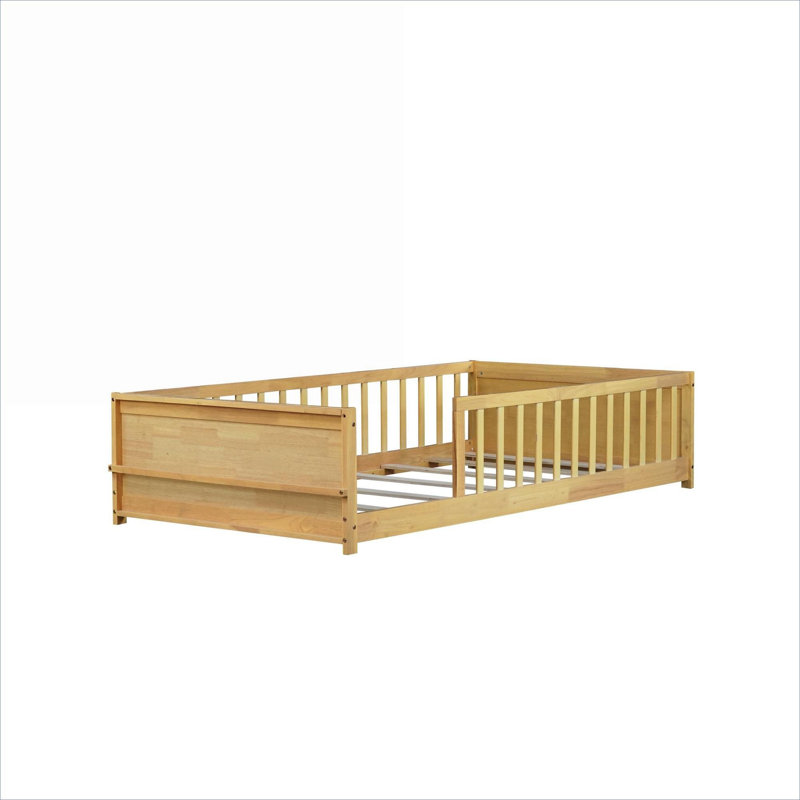 Lit plateforme intégré avec support pour livres, lit simple en bois d'hévéa naturel compact