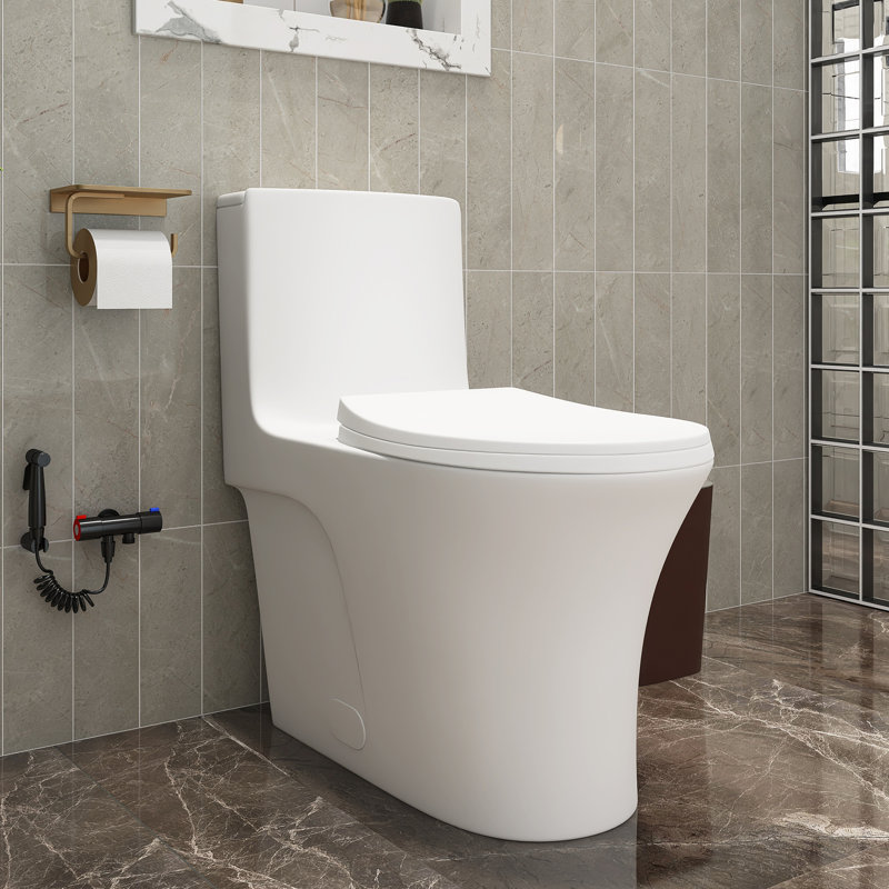 Toilette allongée 1 pièce à double chasse 1,1 / 1,6 GPP avec siège blanc incluse
