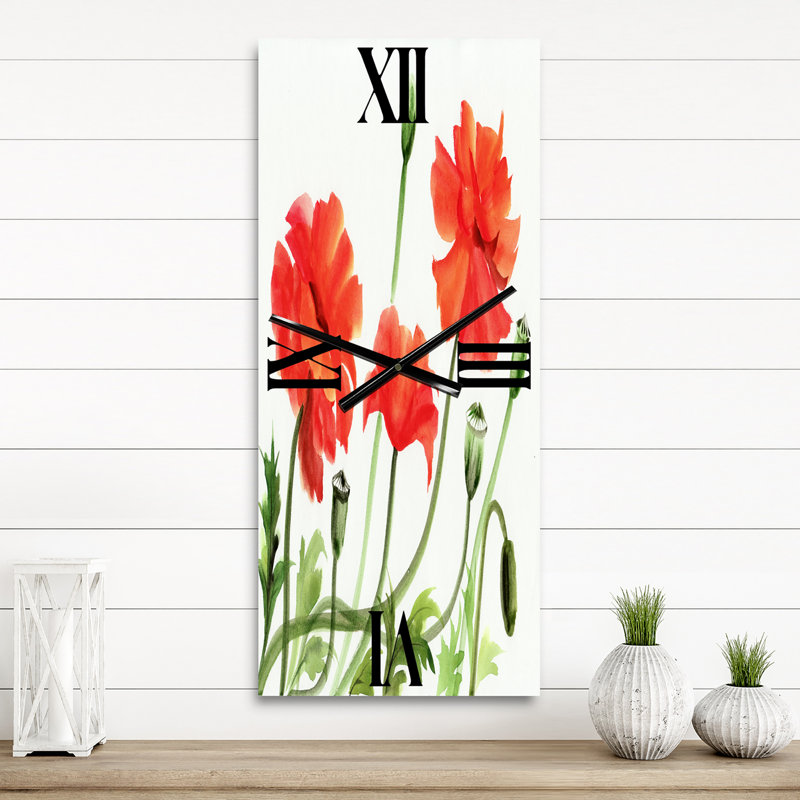 Vintage Red Poppies III - Horloge murale traditionnelle, Grand