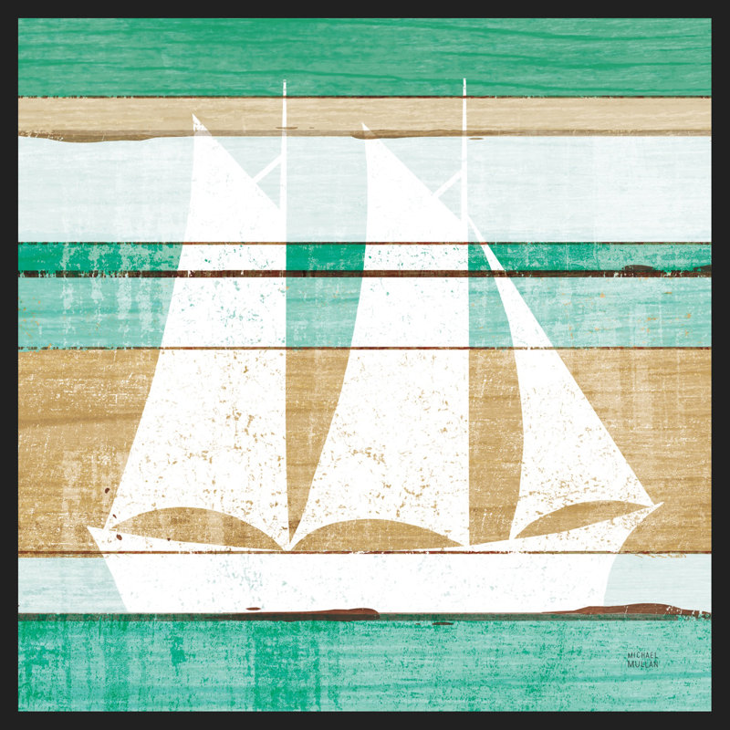 Beachscape V Boat Green sur papier affiche, H 14,5 po x l 14,5 po