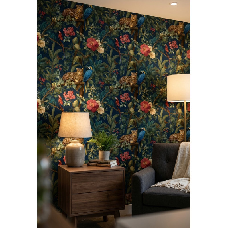 Papier peint tropical, faune et faune, Peler et coller