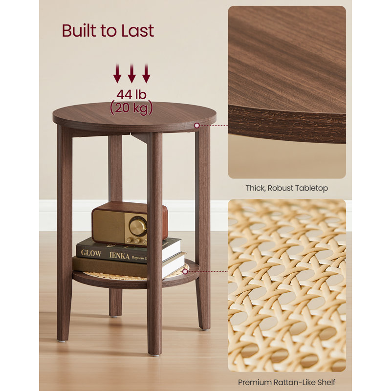 Round Side End Table, 2-Tier Boho Bedside Table With Rattan-Look Storage Shelf, Nightstand For Small Spaces, For Living Room, Bedroom, Home Office