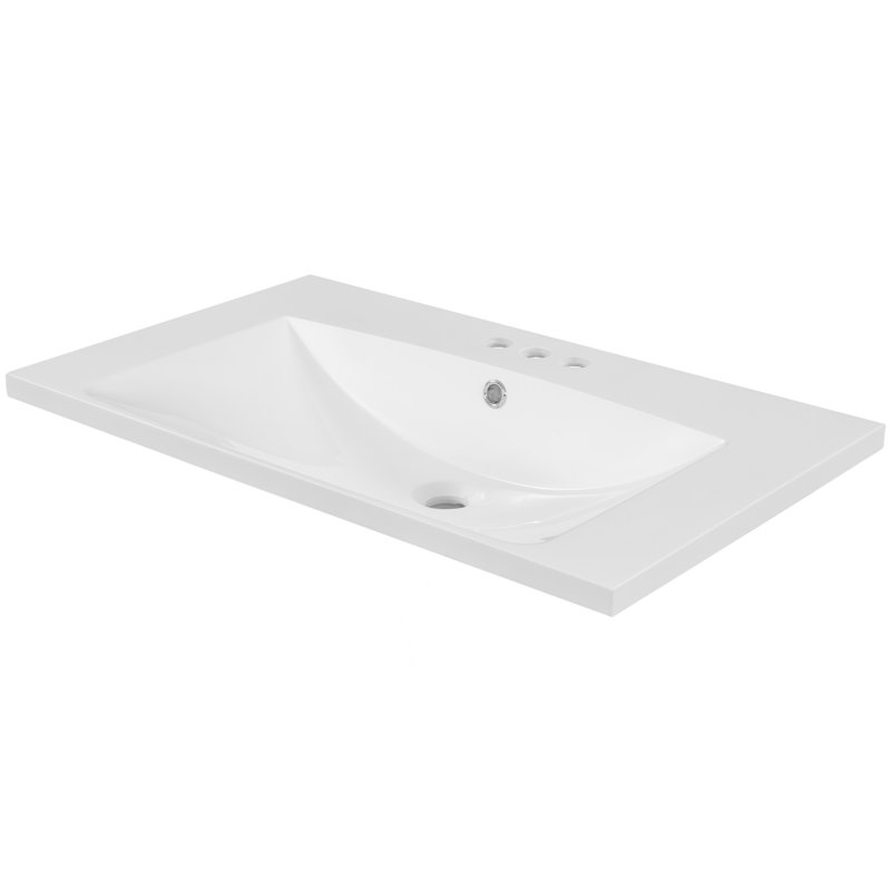Plateau de meuble-lavabo simple 30 po avec lavabo blanc, 3 trous de robinet, céramique, blanc