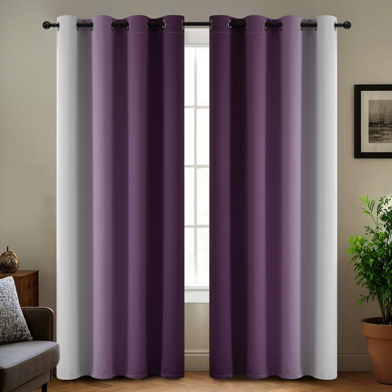 Ombre 100% Blackout Curtain-Room Darkening Grommet Drapes for Bedroom&Living Room, 52" W x 72" L, Purple