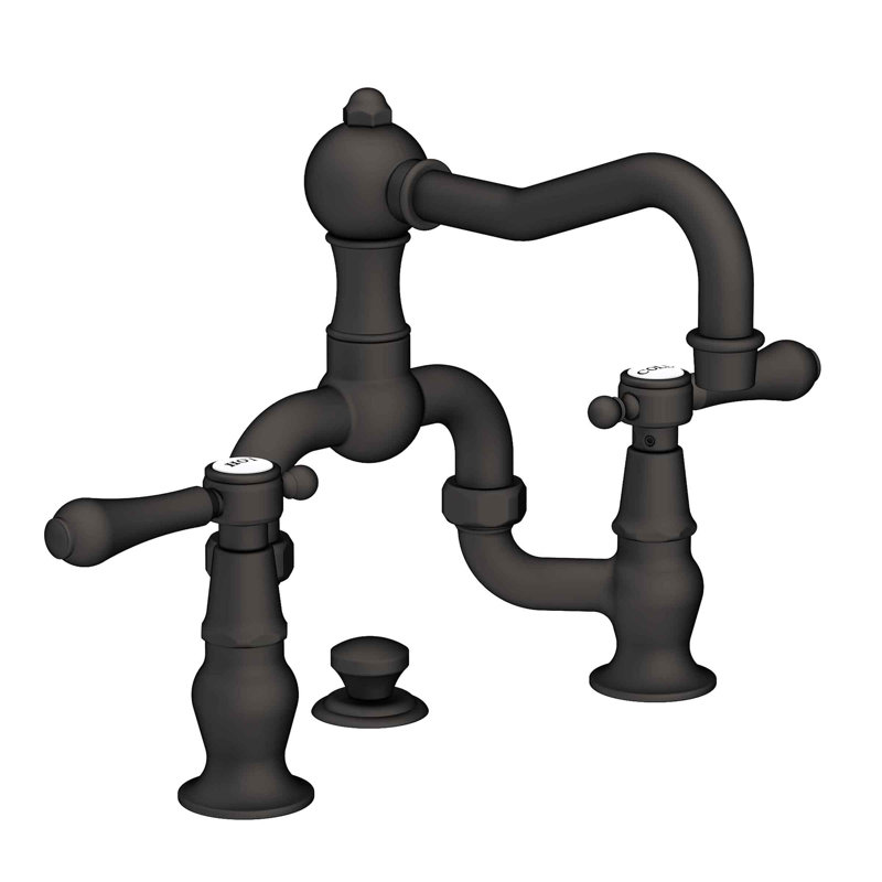Chesterfield Bathroom Bridge Faucet with Drain Assembly, Flat Black, Bridge