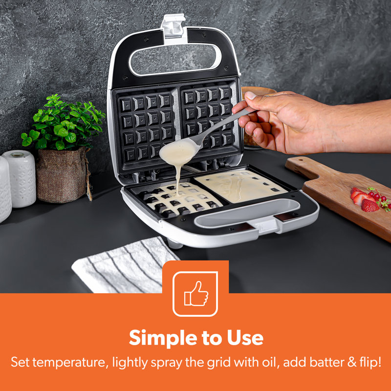 GEEPAS 2 Slice Waffle Maker Non-Stick Mini Waffle Iron Machine for Belgian & American Waffles Cool Touch Handle 750W