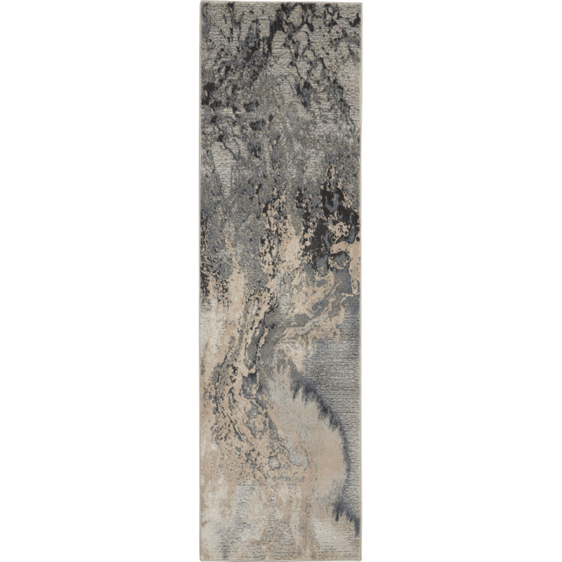 Tapis gris contemporain Ashli, Tapis de couloir 2 pi 2 po x 7 pi 6 po