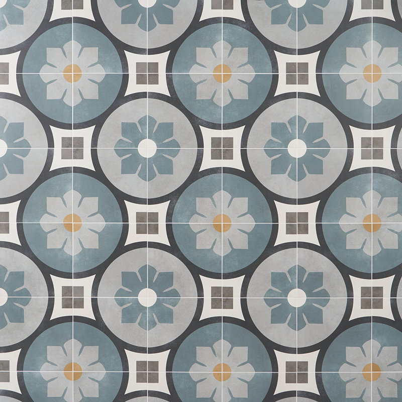 Plumeria Spring 9" x 9" Porcelain Floor Tile (6.99 sq. ft./ Case), Gray/Beige