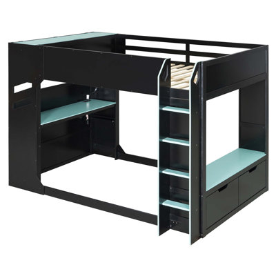 Lit mezzanine avec bureau, rangement, tringle suspendue et éclairage RVB Dacher Gaming