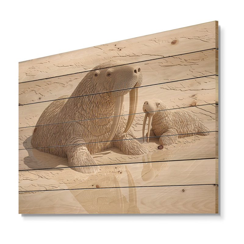 Morse, scène nautique en été I - Art mural moderne sur bois de pin naturel, H 34 po x l 44 po x P 0,78 po