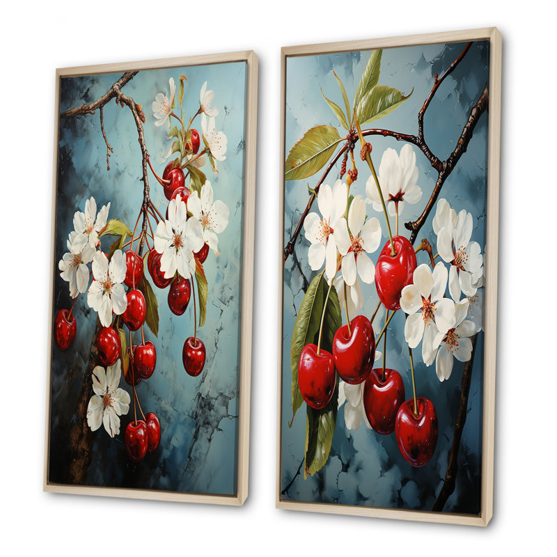 «Chuckling Cherry Charm», ensemble de 2 reproductions d'art sur toile, H 32 po x l 33 po, Encadrement brun