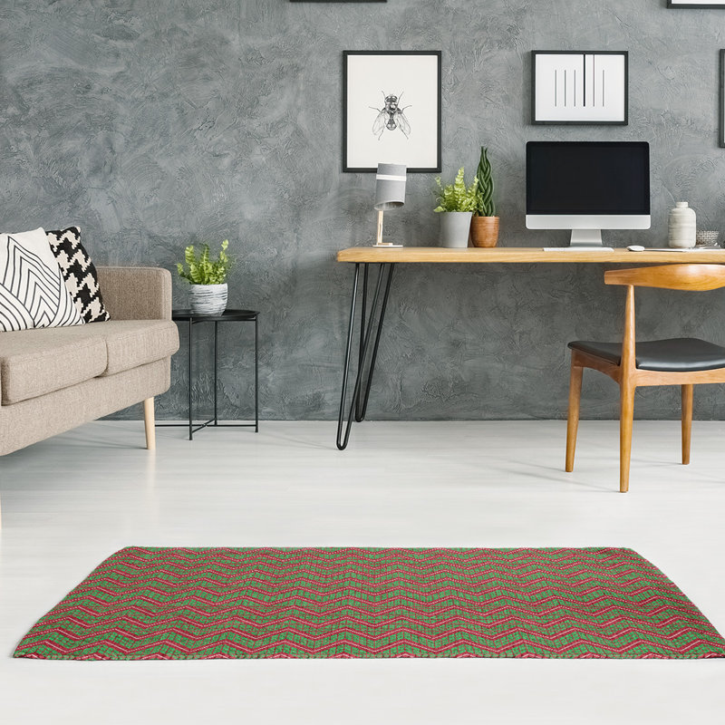 Tapis vert/rouge fait main, Rectangle 3 pi x 5 pi