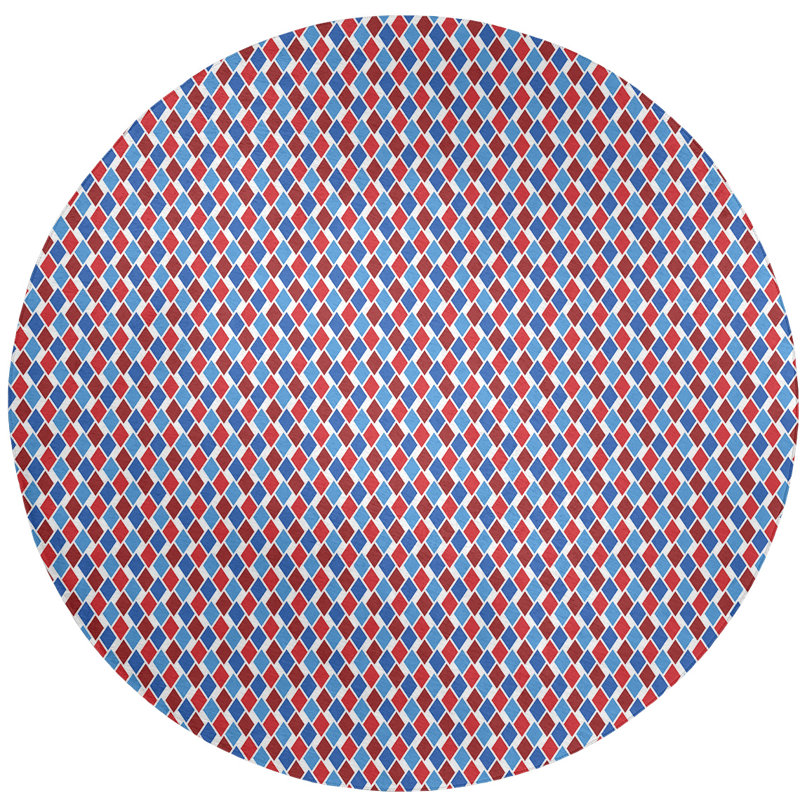 Tapis de zone rouge/bleu fait main géométrique, Rond 5 pi