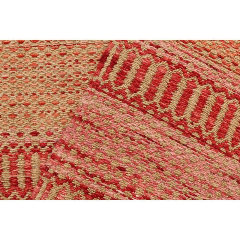 Tapis de couloir rouge / beige / rose en laine noué à la main 3 pi 5 po x 7 pi 1 po Reisa