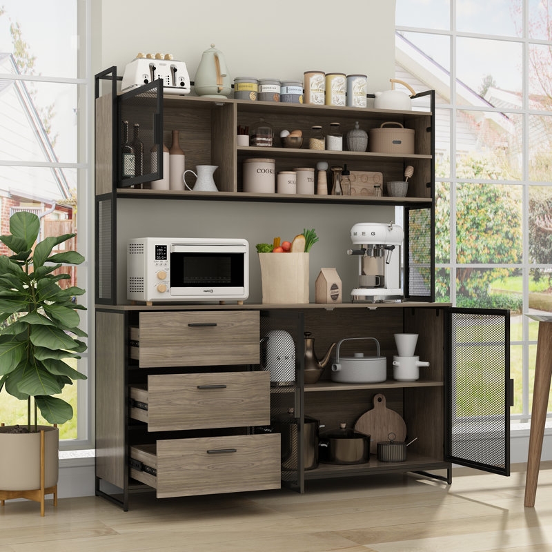 Nassima 59'' Sideboard with Bar Hutch, Walnut/Black