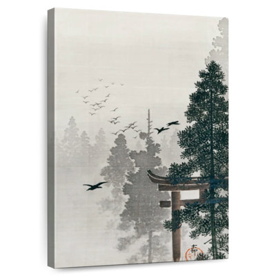 Landschap Met Zwerm Vogels En Torii