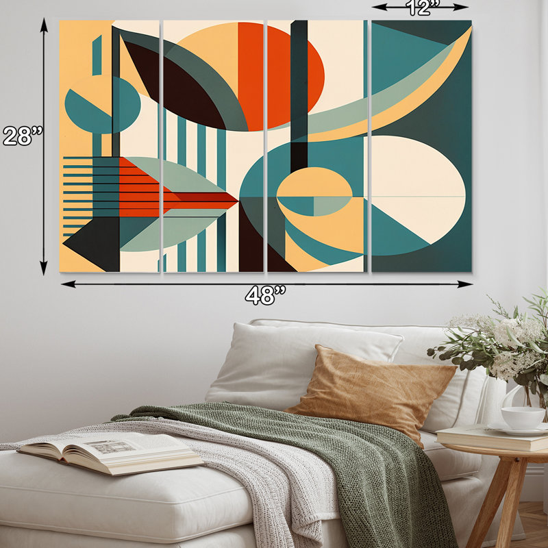 Mid-Century, composition graphique en couleurs rétro sur toile, 4 pièces