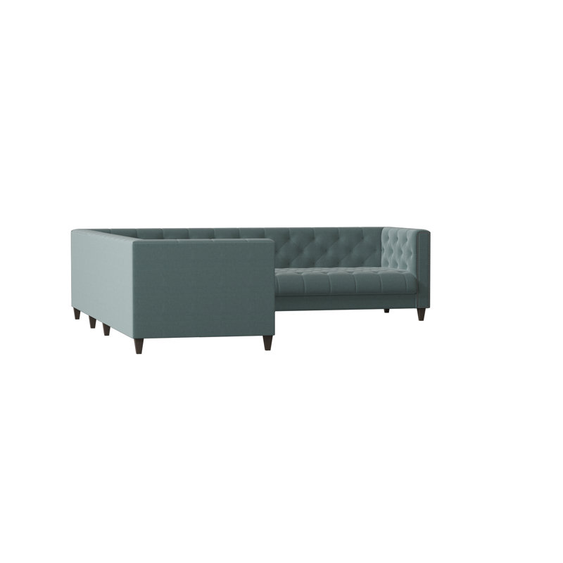 Kimmy Upholstered L-Shaped Sectional Left Hand Facing, M9463 Teal, Shiny Nickel, Mossy Gray