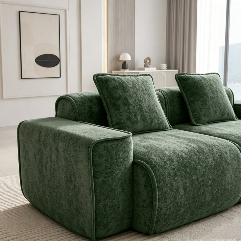 Canapé modulaire en velours désossé avec passepoil français et sans assemblage, 2-Seater, Green