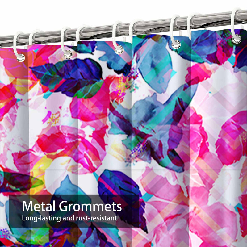 Feuilles colorées en zigzag rose, feuillage blanc, monochrome sans soudure, tropical avec 12 crochets, L 72 po x l 78 po