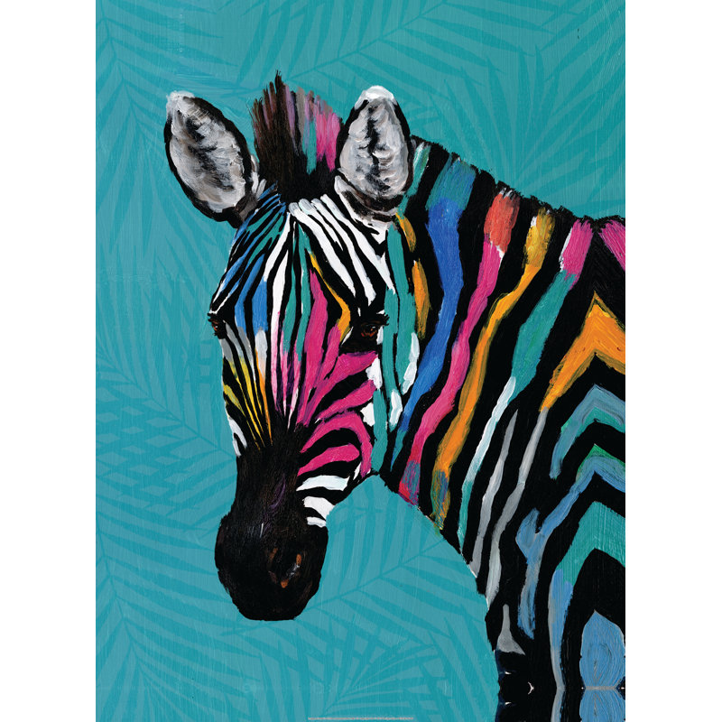 Zèbre coloré - peinture sur toile tendue, H 12 po x l 8 po