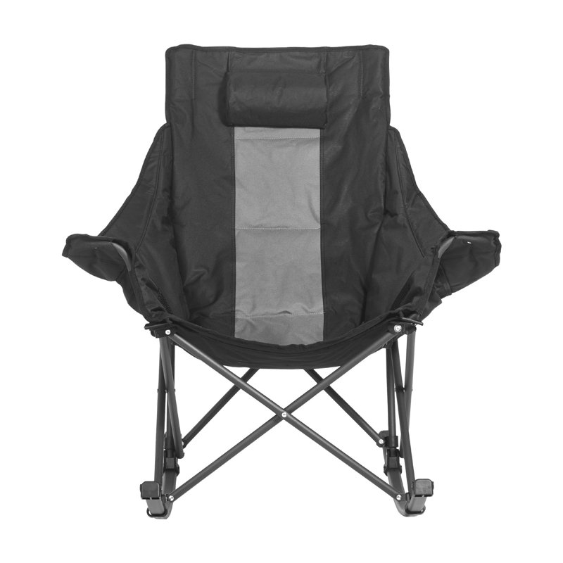 Chaise de camping portative pliante à bascule, cadre extérieur robuste en acier noir et gris