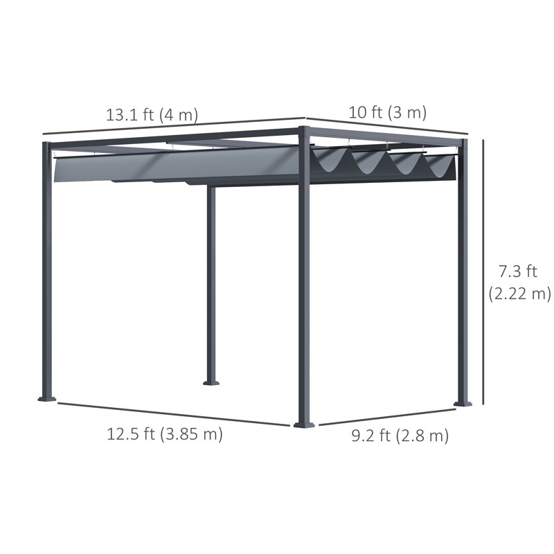 Pergola de patio avec auvent rétractable, Gris foncé, H 87,4 po x l 118,1 po x P 157,5 po