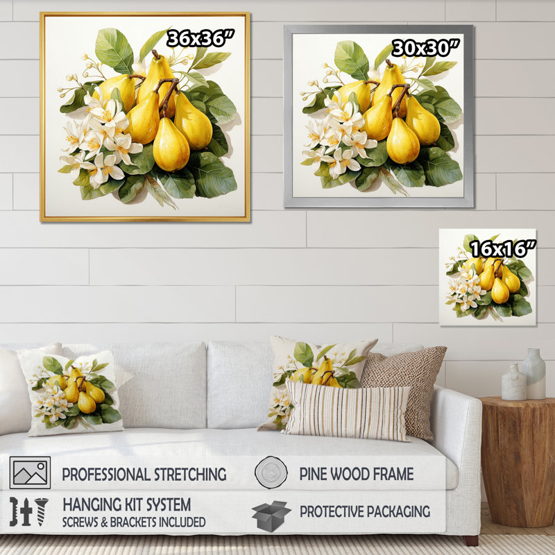 Vibrant Pears, reproduction d'art sur toile, Cadre simple noir, H 16 po x l 16 po x P 1 po