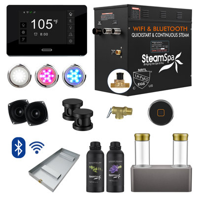 Ensemble de générateur de bain de vapeur à démarrage rapide Bluetooth et Bluetooth 12Kw avec pompe à arôme double en nickel brossé Black Series