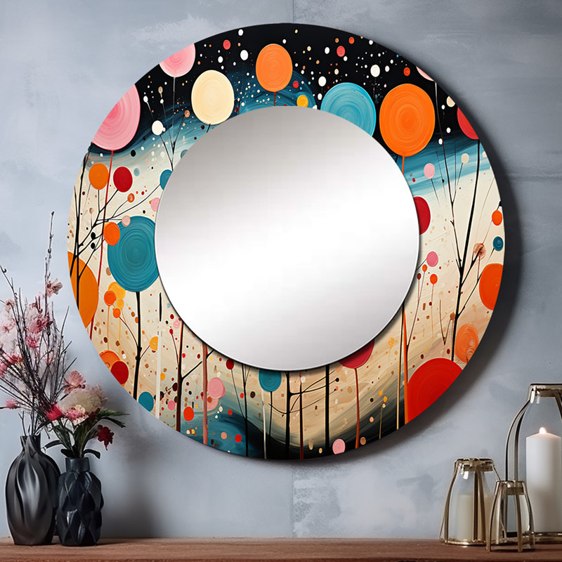 Salba coloré Mid Century Abstract Fusion VII - miroir décoratif moderne de style Mid-Century, miroir mural moderne de style Mid-Century, impression d'art en métal
