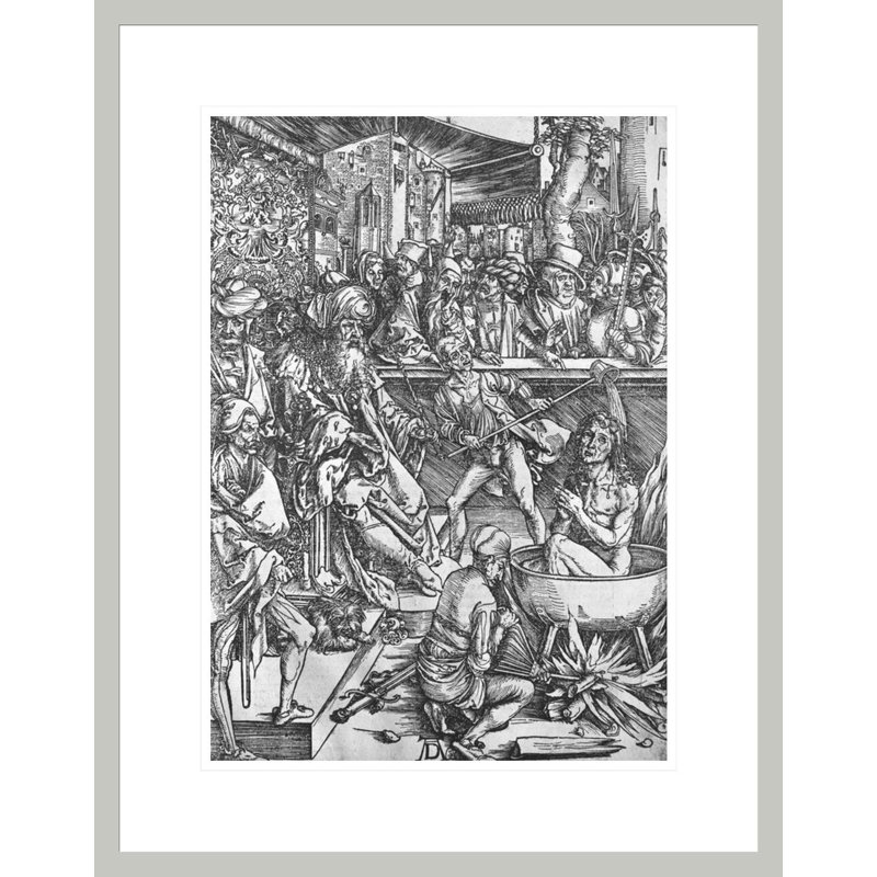 Scène de l'Apocalypse, le martyre de Saint Jean l'Evangéliste, édition Latine par Albrecht Dürer, impression giclée sur cadre
