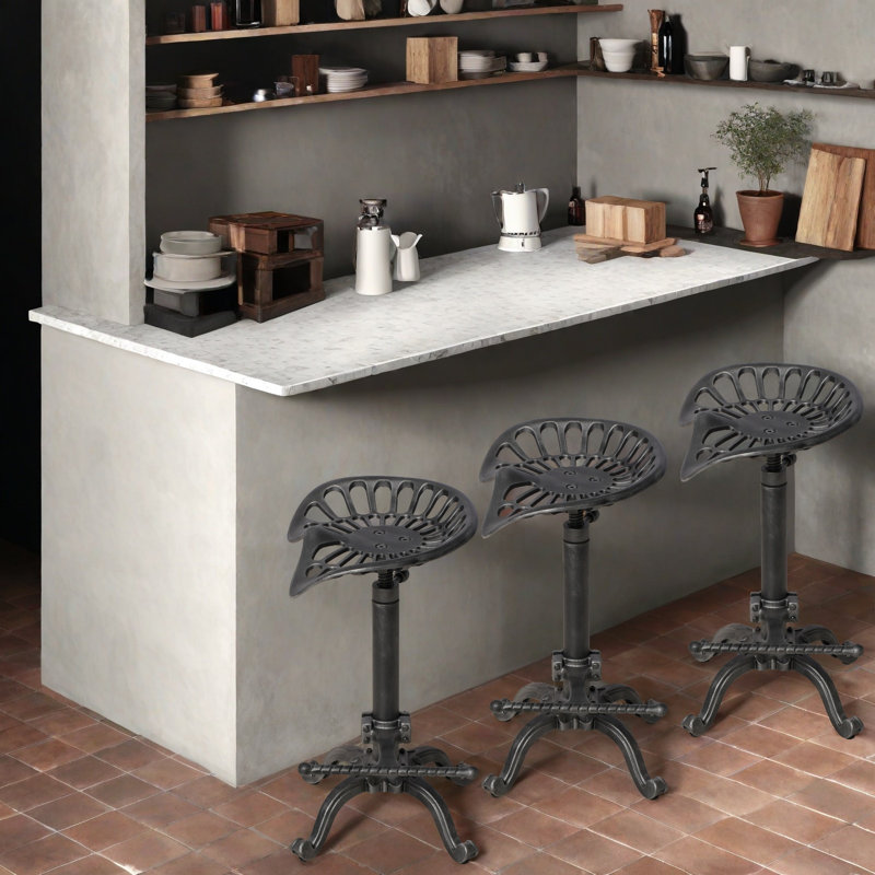 Tabouret de bar Tractor-Tabouret de bar industriel rustique-Tabouret pivotant en fonte de style campagnard-Hauteur de comptoir réglable-Très haute hauteur de pub - 22,05 à 27,95 po (ARGENT)