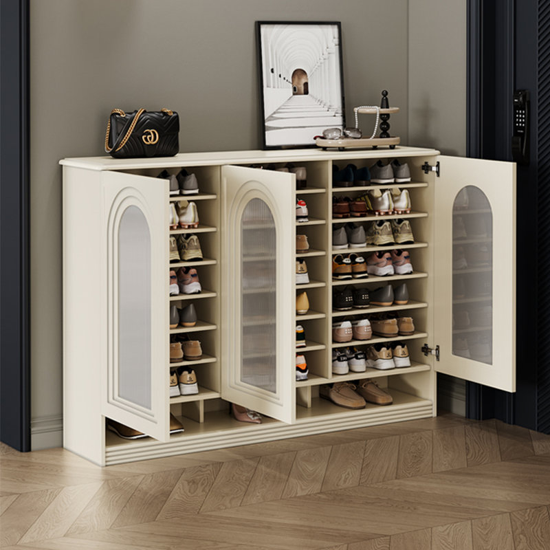 French style fashionable storage shoe cabinet, 40.67" H x 57.83" W x 15.75" D, Cream